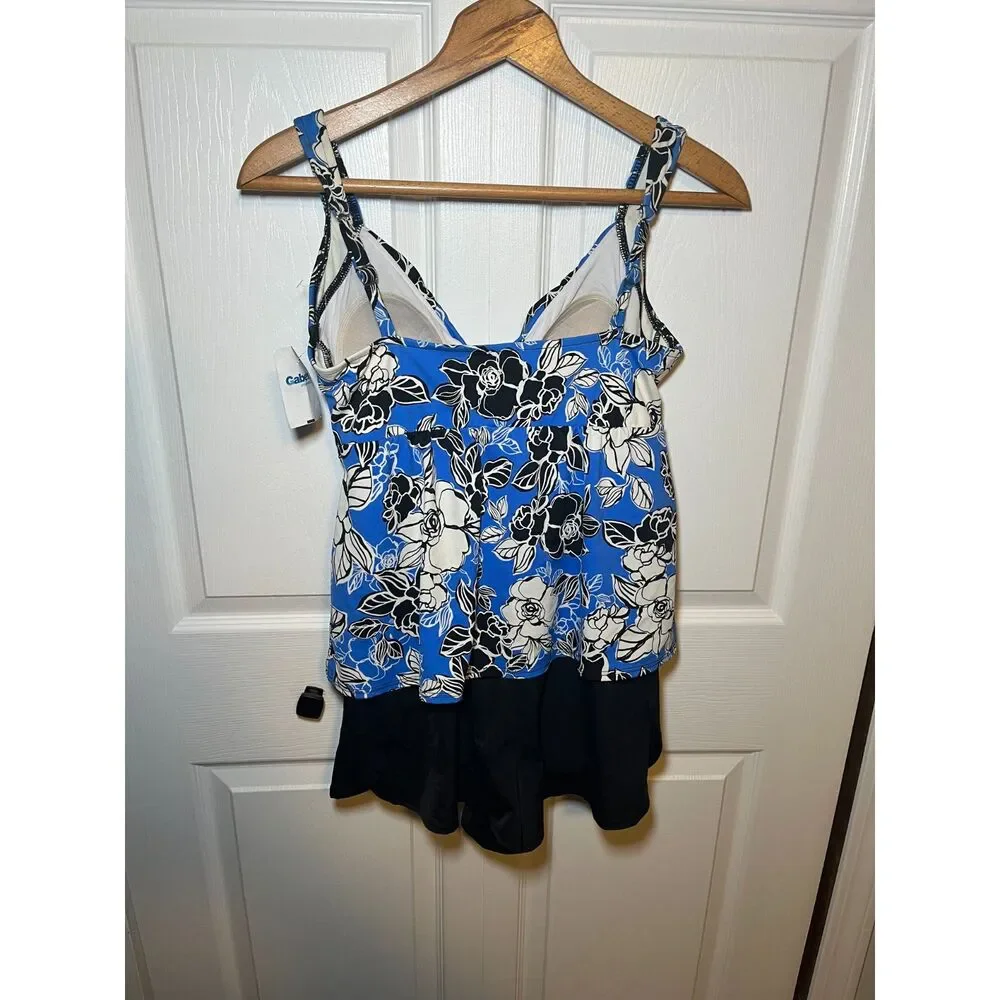 Trimshaper Women’s Swim Dress Size 10 Blue Floral Tummy Control One Piece - Picture 3 of 4